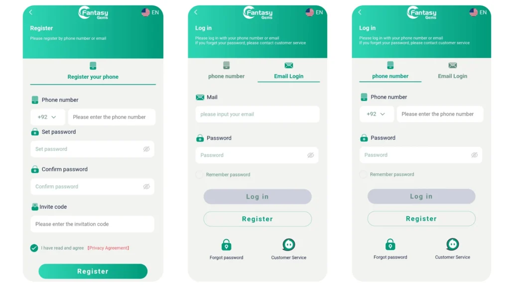 fantasy gems game login and registration